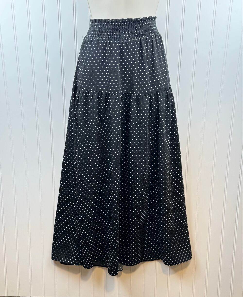 Draper James Polka Dot Tiered Maxi Skirt Black White Size Medium